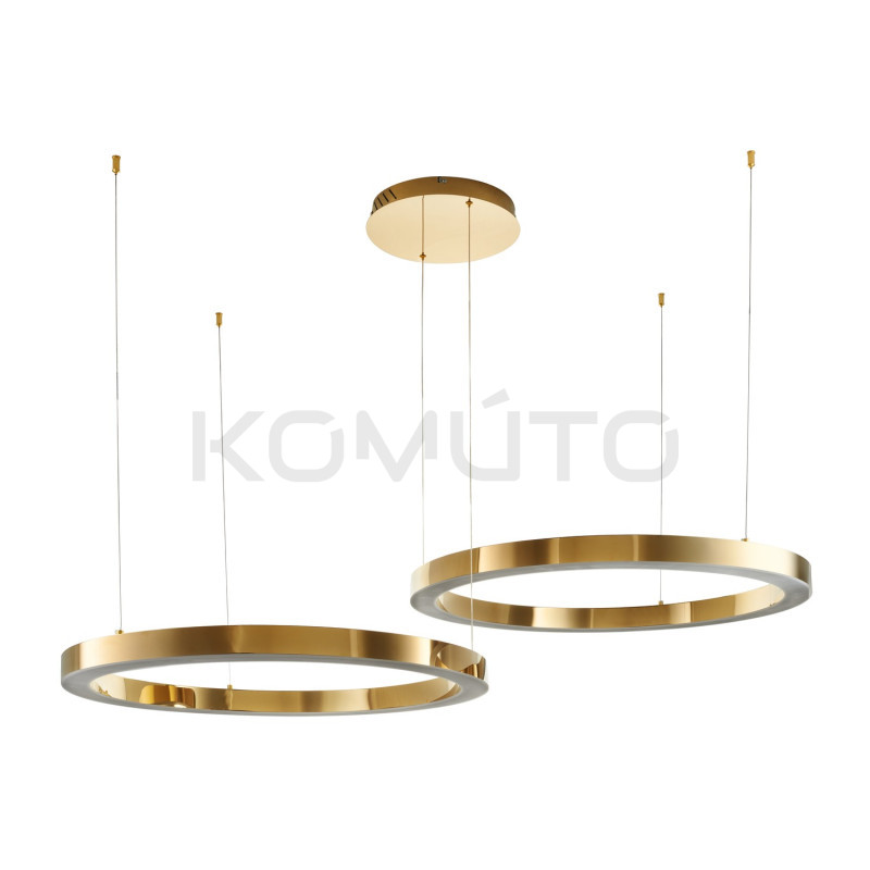 Lampa wisząca glamour Ring Circle podwójna 80+80 LED złota połysk