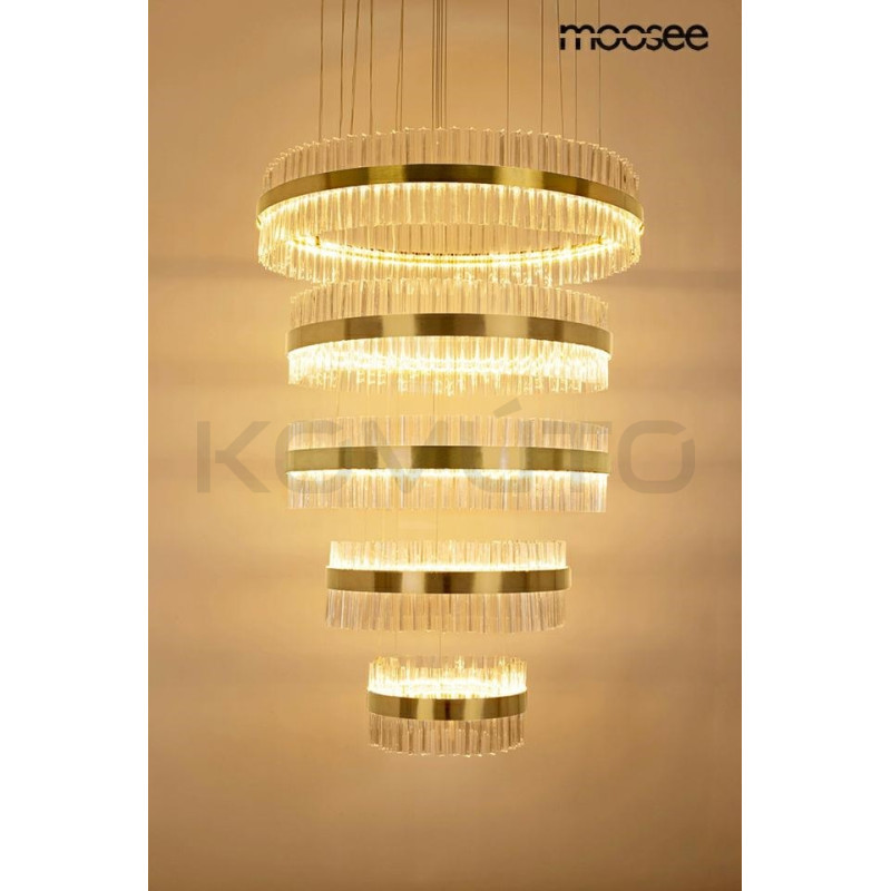 Duża Lampa wisząca glamour GHIA 5 złote okręgi nowoczesna Duża Lampa wisząca glamour GHIA 5 złote okręgi nowoczesna