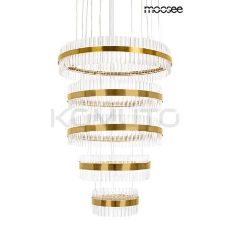 Duża Lampa wisząca glamour GHIA 5 złote okręgi nowoczesna