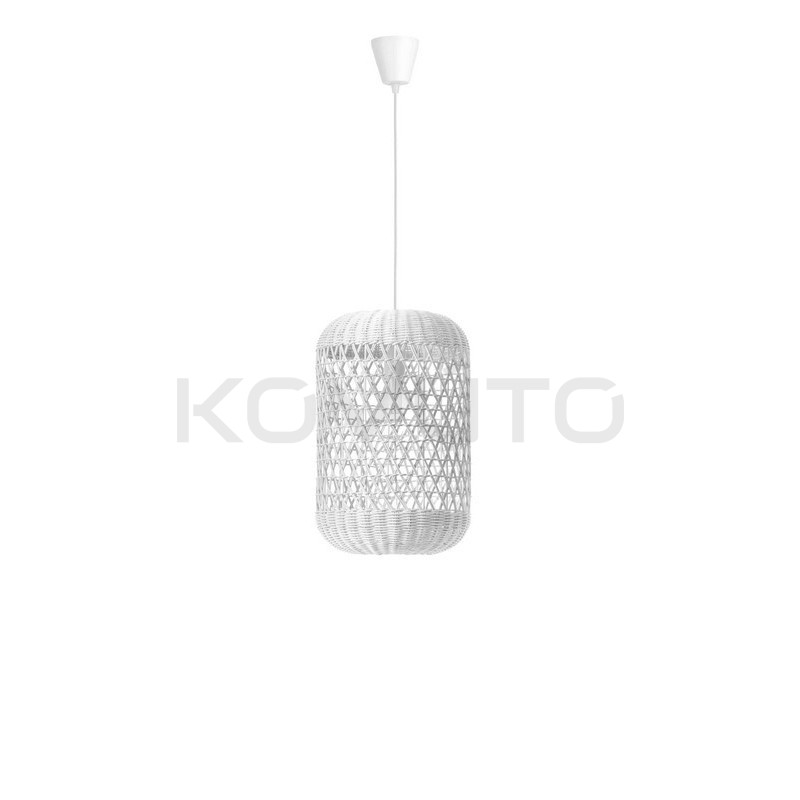 Lampa wisząca boho Banda Cylinder biała pleciony rattan