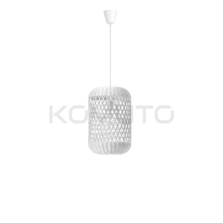Lampa wisząca boho Banda Cylinder biała pleciony rattan