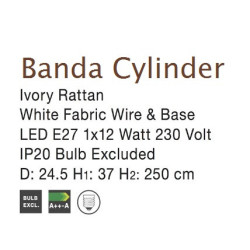 Lampa wisząca boho Banda Cylinder biała pleciony rattan Lampa wisząca boho Banda Cylinder biała pleciony rattan
