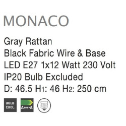 Lampa wisząca Boho Monaco szary rattan pleciona Lampa wisząca Boho Monaco szary rattan pleciona