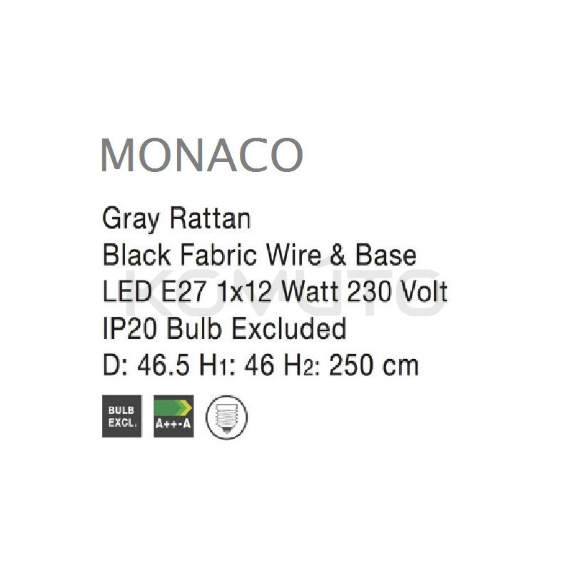 Lampa wisząca Boho Monaco szary rattan pleciona Lampa wisząca Boho Monaco szary rattan pleciona