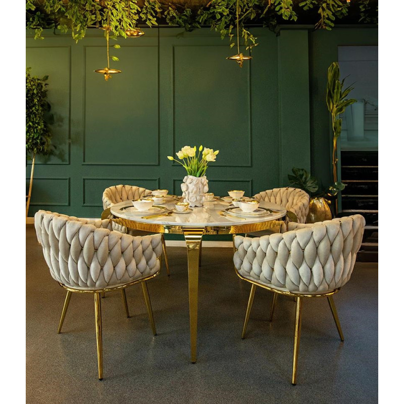 Okrągły stół glamour Maison blat konglomeratu dla 6 osób