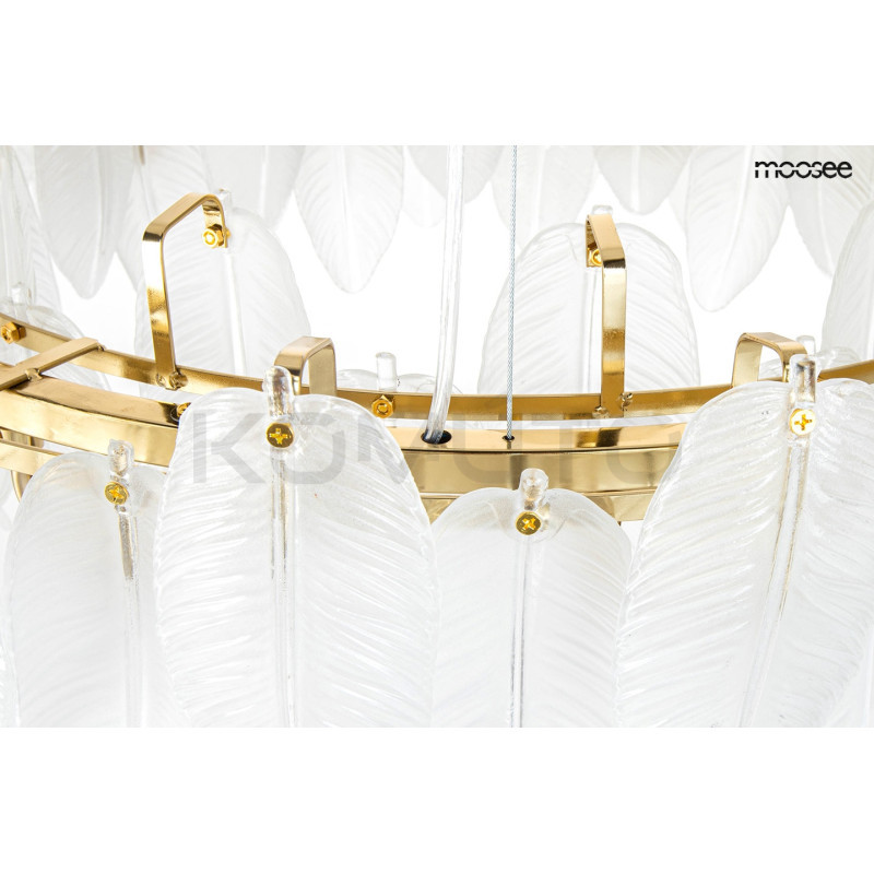 Lampa wisząca glamour ROCH 100 złota z mleczno białymi liśćmi