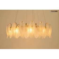 Lampa wisząca glamour ROCH 100 złota z mleczno białymi liśćmi