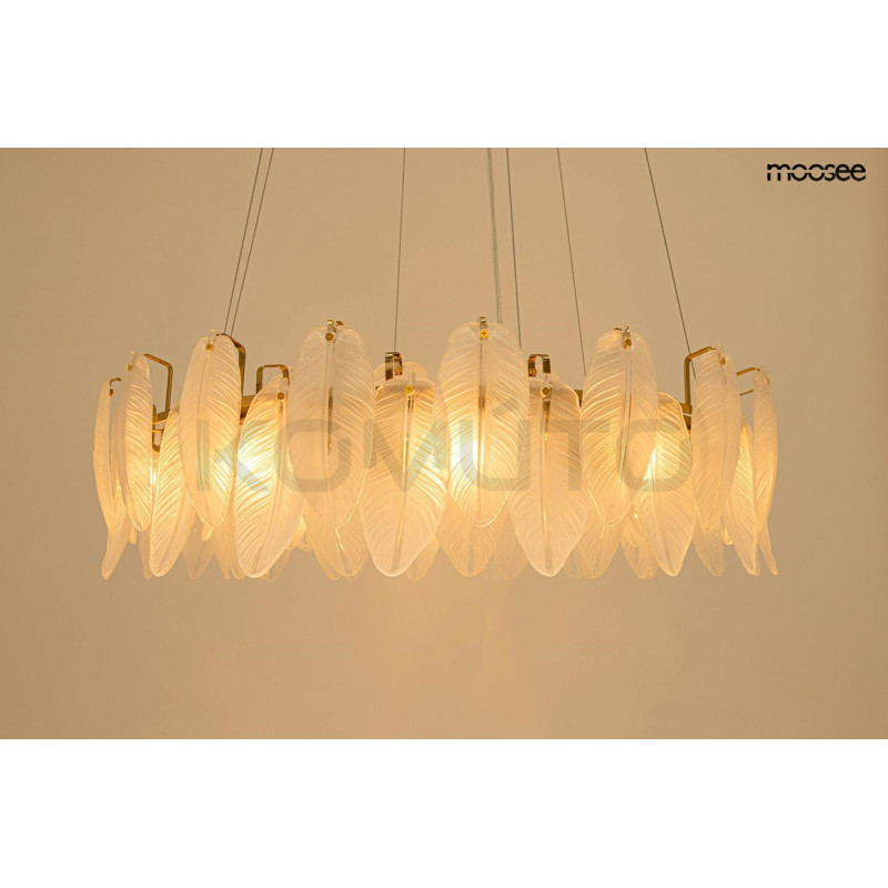 Lampa wisząca glamour ROCH 100 złota z mleczno białymi liśćmi