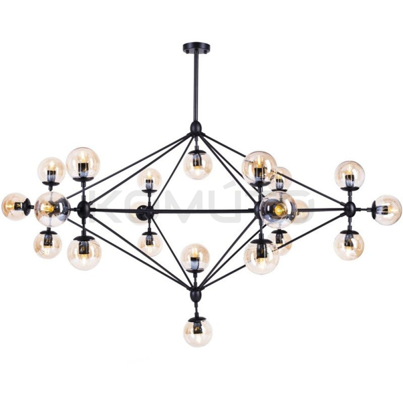 Lampa ASTRIFERO czarna 21 kloszy z  bursztynowego szkła
