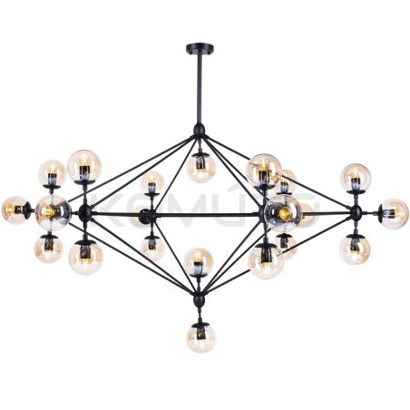 Lampa ASTRIFERO czarna 21 kloszy z  bursztynowego szkła