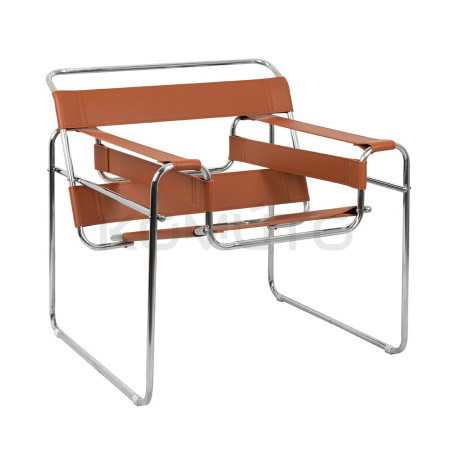 Fotel Ivan Wassily brązowy bauhaus metalowa konstrukcja z rurek