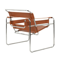 Fotel Ivan Wassily brązowy bauhaus metalowa konstrukcja z rurek