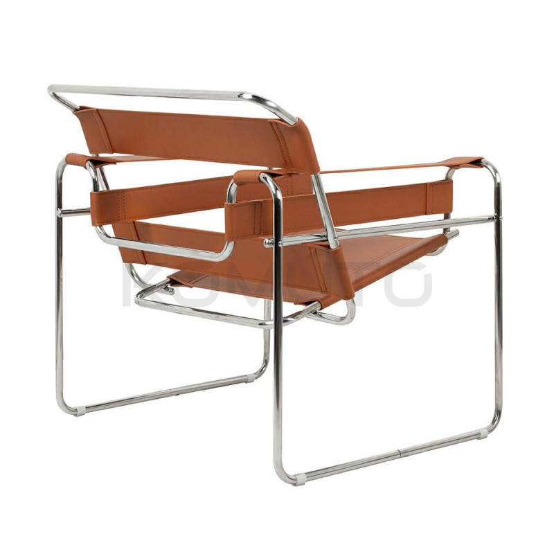 Fotel Ivan Wassily brązowy bauhaus metalowa konstrukcja z rurek