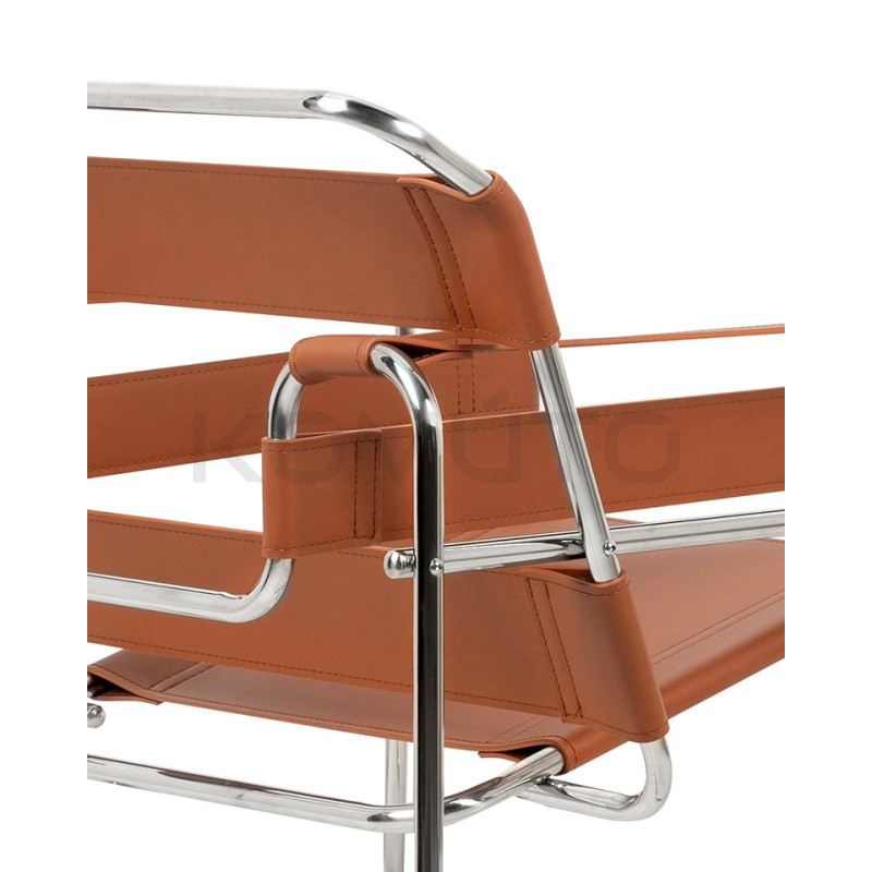 Fotel Ivan Wassily brązowy bauhaus metalowa konstrukcja z rurek