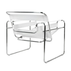 Fotel Ivan Wassily biały bauhaus metalowa podstawa z rurek