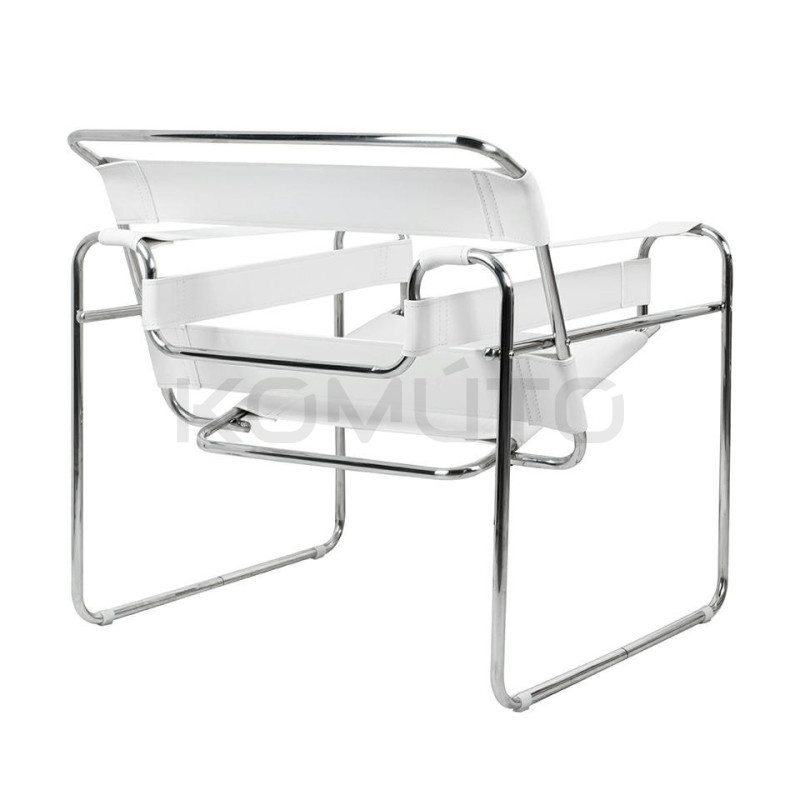 Fotel Ivan Wassily biały bauhaus metalowa podstawa z rurek