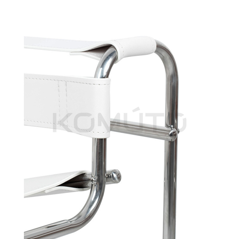 Fotel Ivan Wassily biały bauhaus metalowa podstawa z rurek