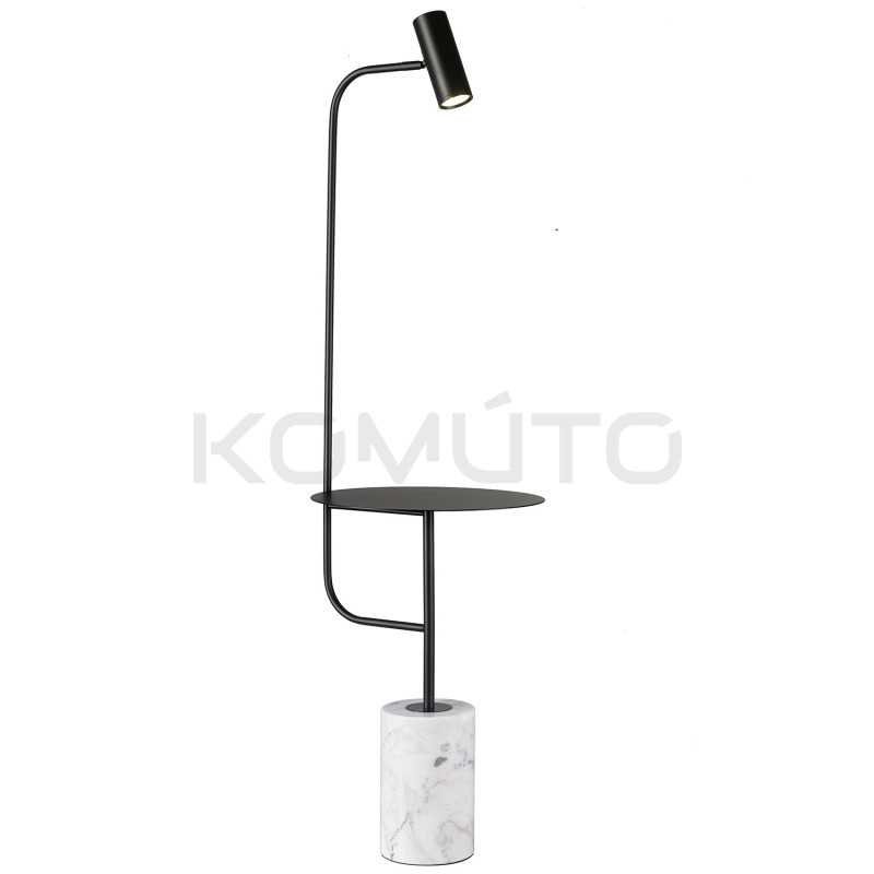 Lampa podłogowe ze stolikiem Vincent czarna podstawa marmurowa 