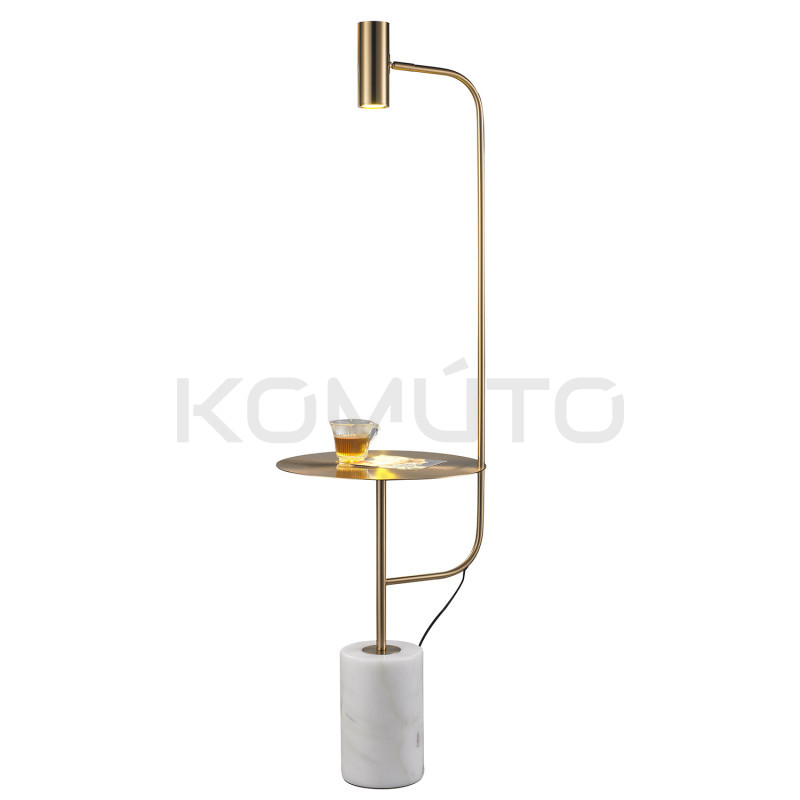 Lampa podłogowe ze stolikiem Vincent złota podstawa biały marmur
