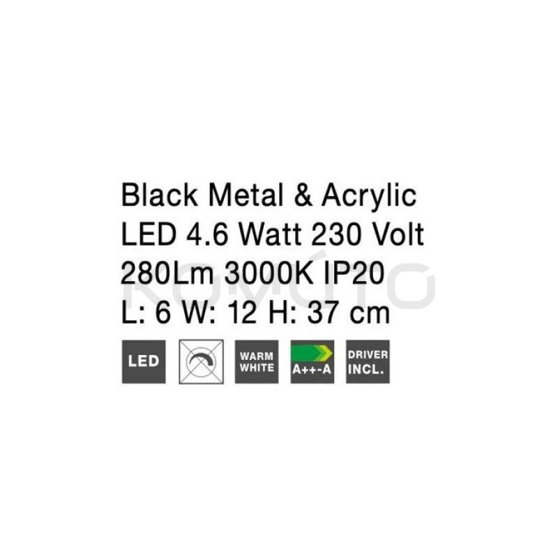  Czarny Kinkiet obraca się dookoła osi i po okręgu  Moccio