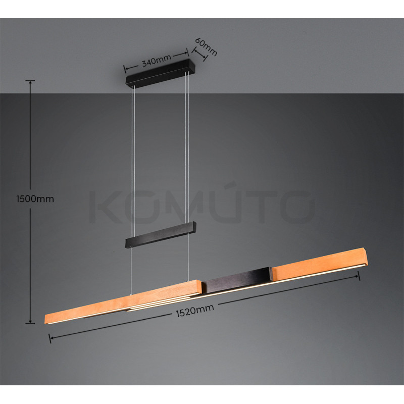 Lampa wisząca Pozioma Bruno czarno drewniana Led rozsuwana Lampa wisząca Pozioma Bruno czarno drewniana Led rozsuwana
