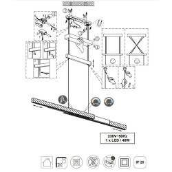 Lampa wisząca Pozioma Bruno czarno drewniana Led rozsuwana Lampa wisząca Pozioma Bruno czarno drewniana Led rozsuwana