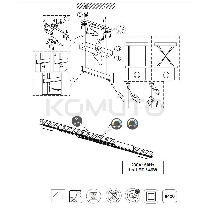 Lampa wisząca Pozioma Bruno czarno drewniana Led rozsuwana Lampa wisząca Pozioma Bruno czarno drewniana Led rozsuwana