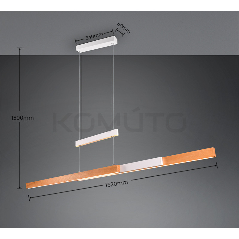 Lampa wisząca Pozioma Bruno biało drewniana Led rozsuwana Lampa wisząca Pozioma Bruno biało drewniana Led rozsuwana