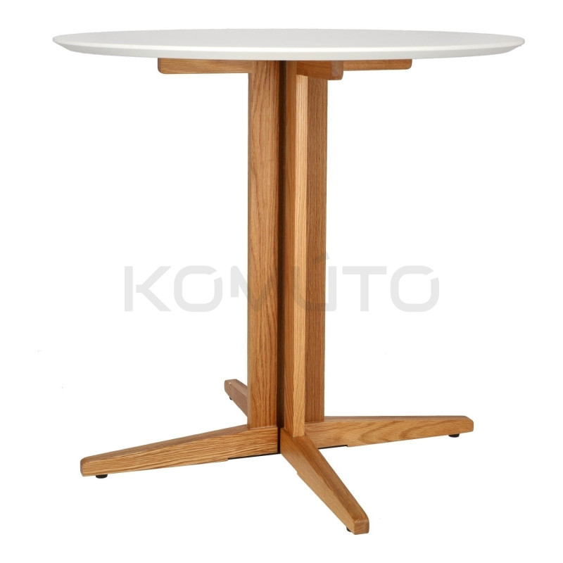 Mały Stół okrągły Brich 80 dębowa noga biały blat  Mały Stół okrągły Brich 80 dębowa noga biały blat