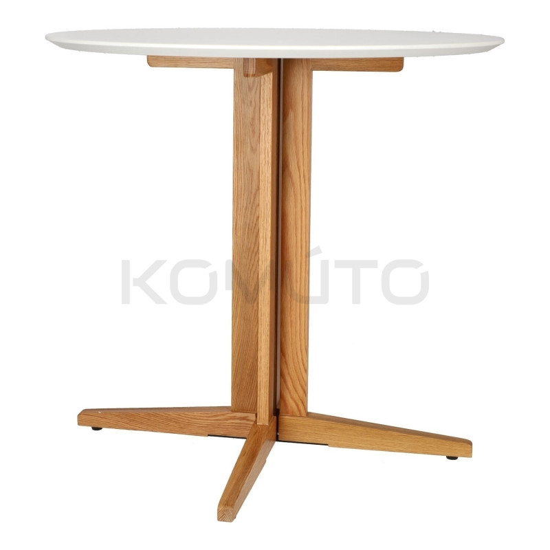 Mały Stół okrągły Brich 80 dębowa noga biały blat  Mały Stół okrągły Brich 80 dębowa noga biały blat