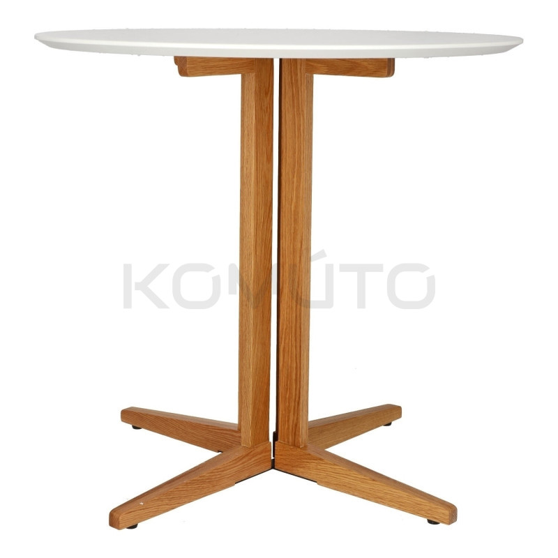 Mały Stół okrągły Brich 80 dębowa noga biały blat  Mały Stół okrągły Brich 80 dębowa noga biały blat
