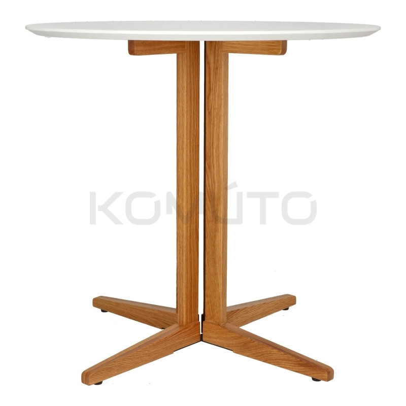 Mały Stół okrągły Brich 80 dębowa noga biały blat  Mały Stół okrągły Brich 80 dębowa noga biały blat