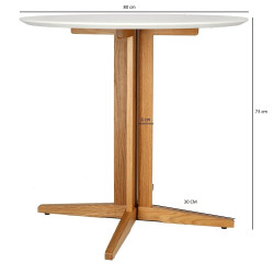 Mały Stół okrągły Brich 80 dębowa noga biały blat  Mały Stół okrągły Brich 80 dębowa noga biały blat