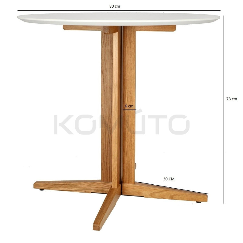 Mały Stół okrągły Brich 80 dębowa noga biały blat  Mały Stół okrągły Brich 80 dębowa noga biały blat