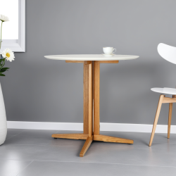 Mały Stół okrągły Brich 80 dębowa noga biały blat  Mały Stół okrągły Brich 80 dębowa noga biały blat
