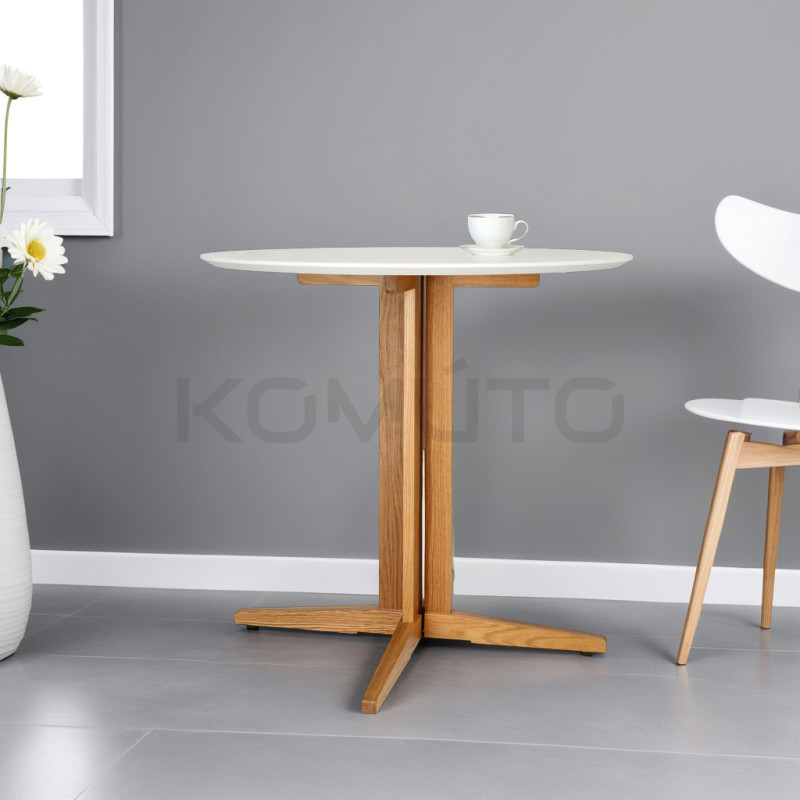 Mały Stół okrągły Brich 80 dębowa noga biały blat  Mały Stół okrągły Brich 80 dębowa noga biały blat