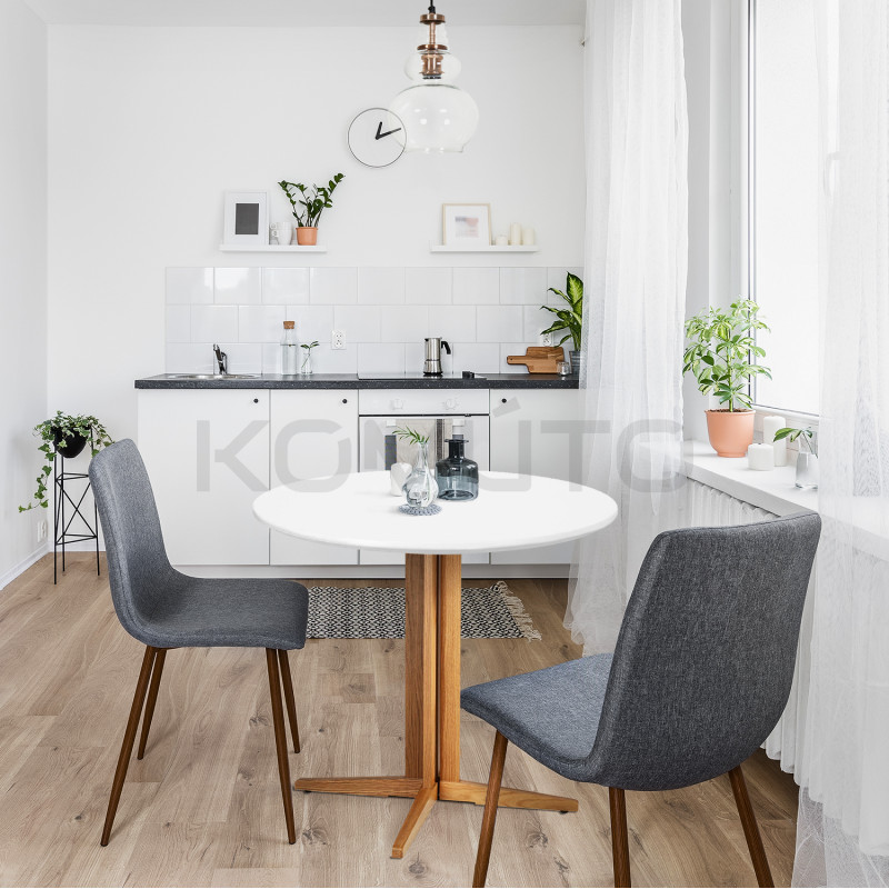 Mały Stół okrągły Brich 80 dębowa noga biały blat  Mały Stół okrągły Brich 80 dębowa noga biały blat