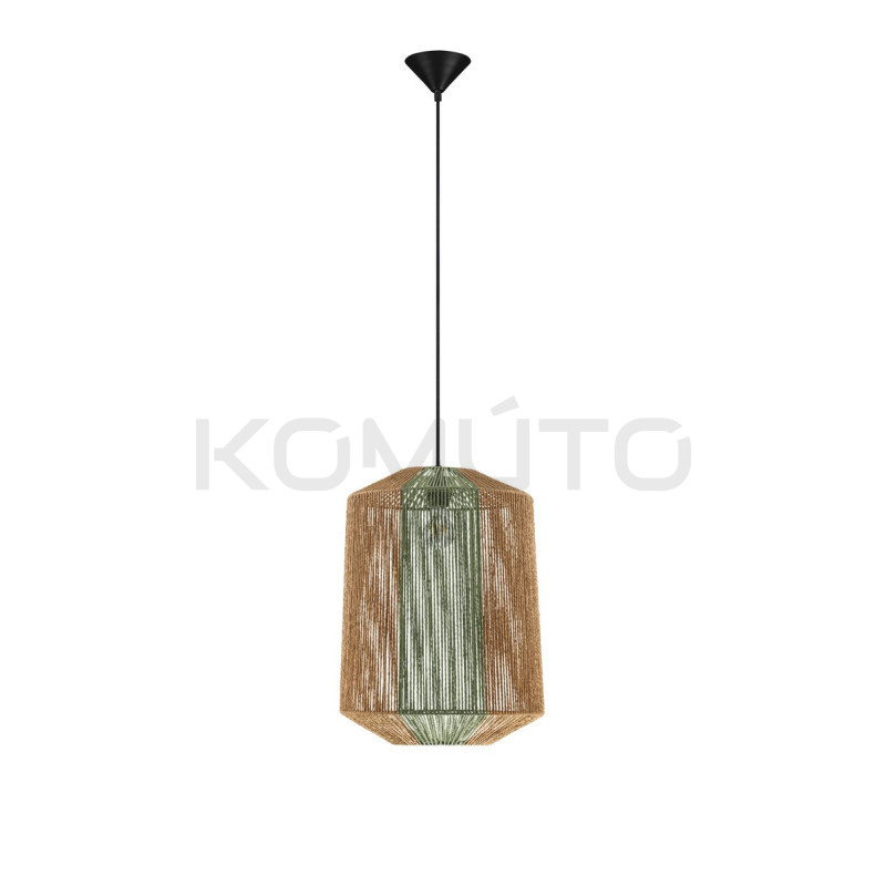 Naturalna lampa wisząca ze sznurka Miron z zielonym akcentem