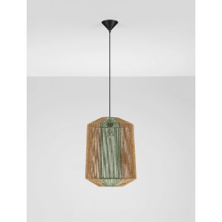 Naturalna lampa wisząca ze sznurka Miron z zielonym akcentem