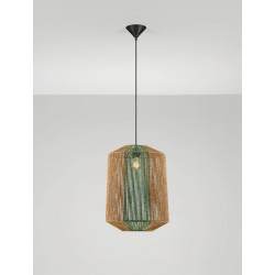 Naturalna lampa wisząca ze sznurka Miron z zielonym akcentem