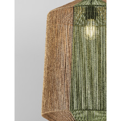 Naturalna lampa wisząca ze sznurka Miron z zielonym akcentem