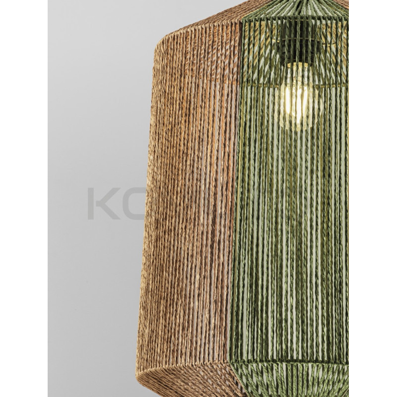 Naturalna lampa wisząca ze sznurka Miron z zielonym akcentem