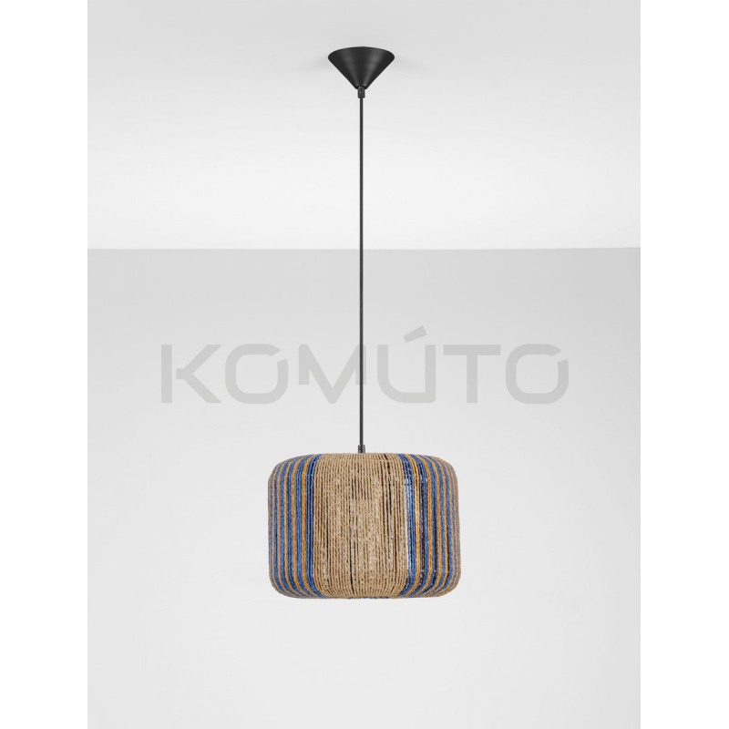 Naturalna lampa ze sznurka Dora 33 niebieskie wstawki