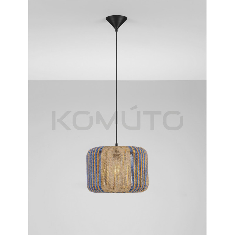 Naturalna lampa ze sznurka Dora 33 niebieskie wstawki