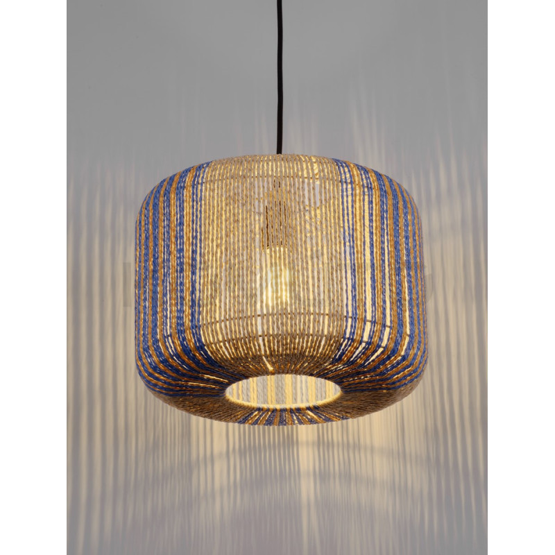 Naturalna lampa ze sznurka Dora 33 niebieskie wstawki