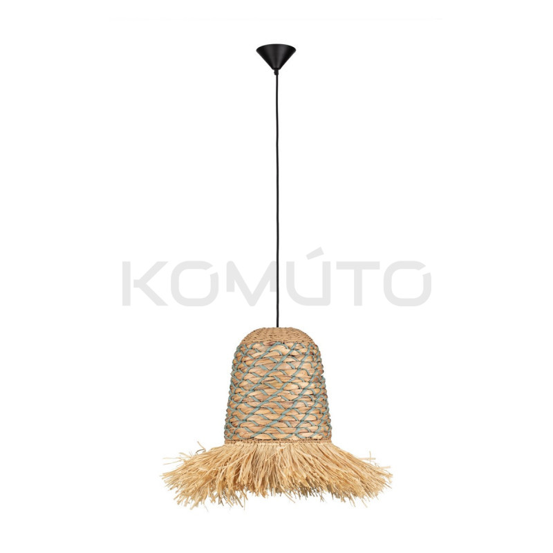 Swojska Lampa z naturalnych materiałów Katia niebieska nad stół