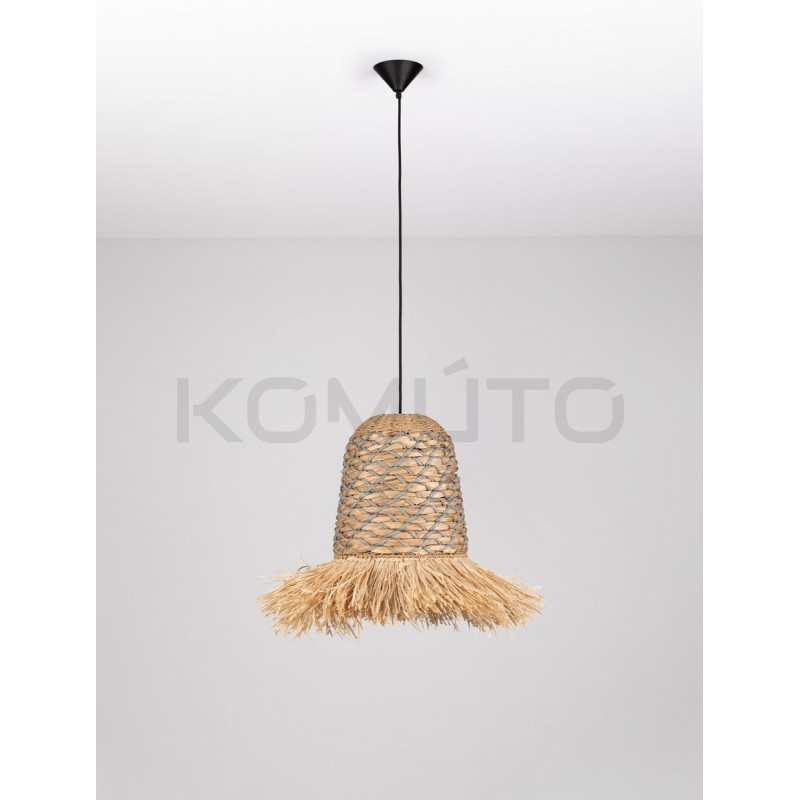 Swojska Lampa z naturalnych materiałów Katia niebieska nad stół