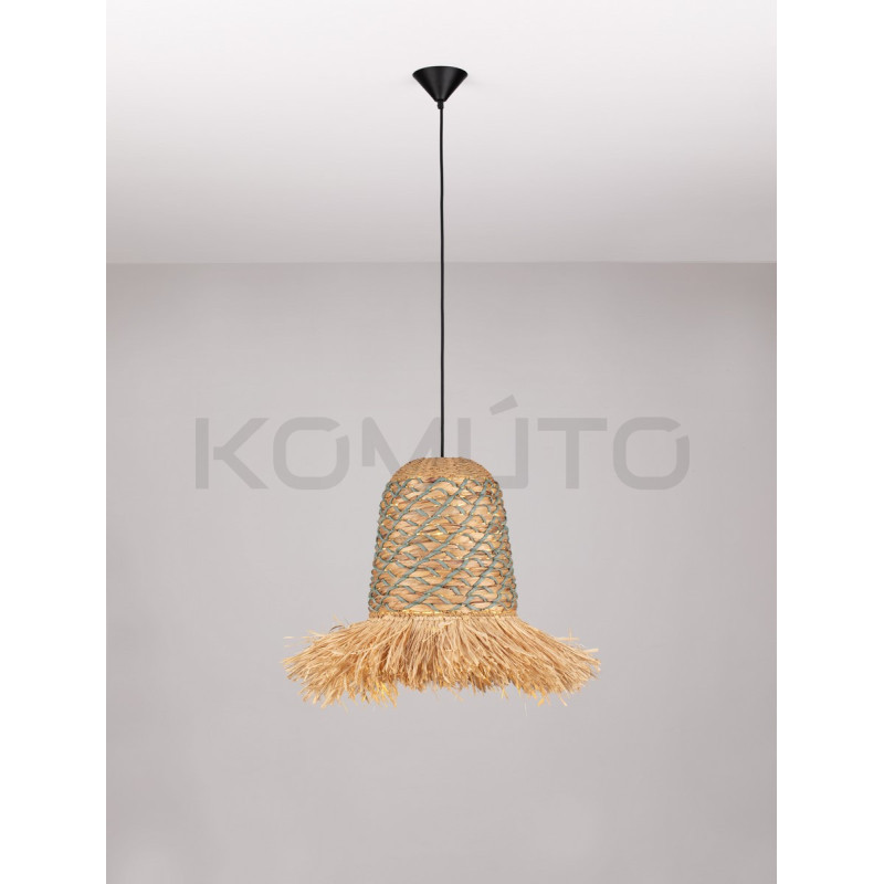 Swojska Lampa z naturalnych materiałów Katia niebieska nad stół