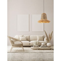 Swojska Lampa z naturalnych materiałów Katia niebieska nad stół