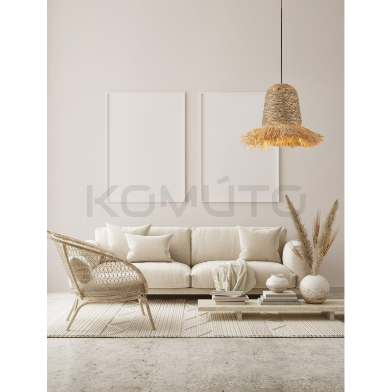 Swojska Lampa z naturalnych materiałów Katia niebieska nad stół